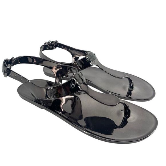 Michael Michael Kors Gunmetal Jelly Thong Sandals Size 6M – Logo Plate Detail - Picture 5 of 17